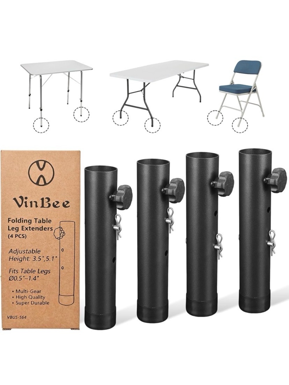 New VinBee Black Folding Table Leg Extenders - 4 Pack